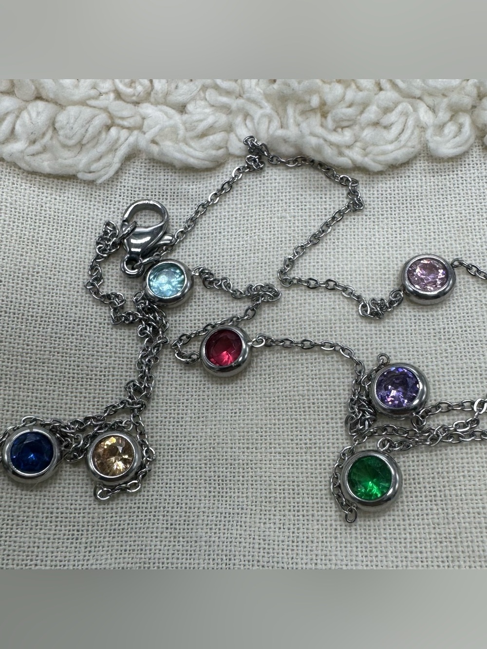 Multicolor CZ Stainless Steel Long Station Necklace